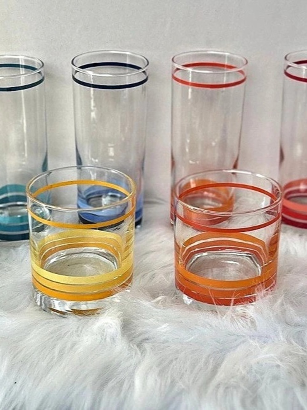 Retro Color Block Glass Drinkware Set